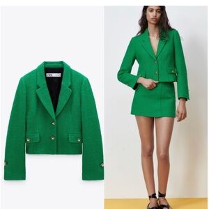 Zara textured fitted blazer, apple green size M